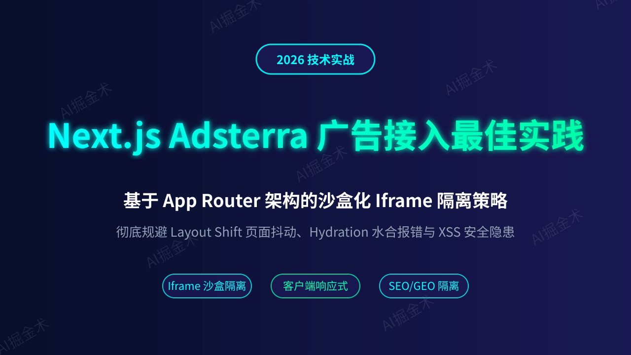 Next.js Adsterra 广告接入策略 2026 深度研究